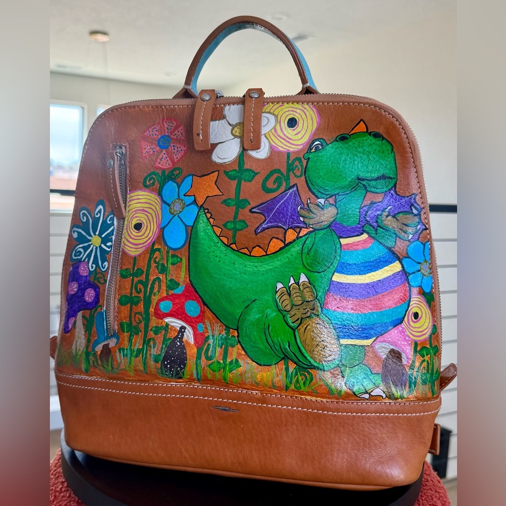 Shinola Detroit Mini Zip Backpack with hand painted dragon theme